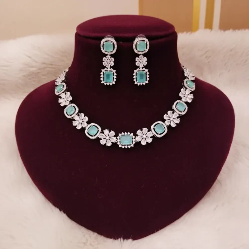 Teal american diamond necklace set - jeweller set