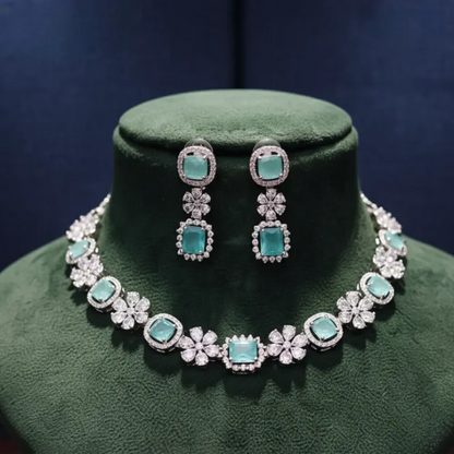 Teal american diamond necklace set - jeweller set