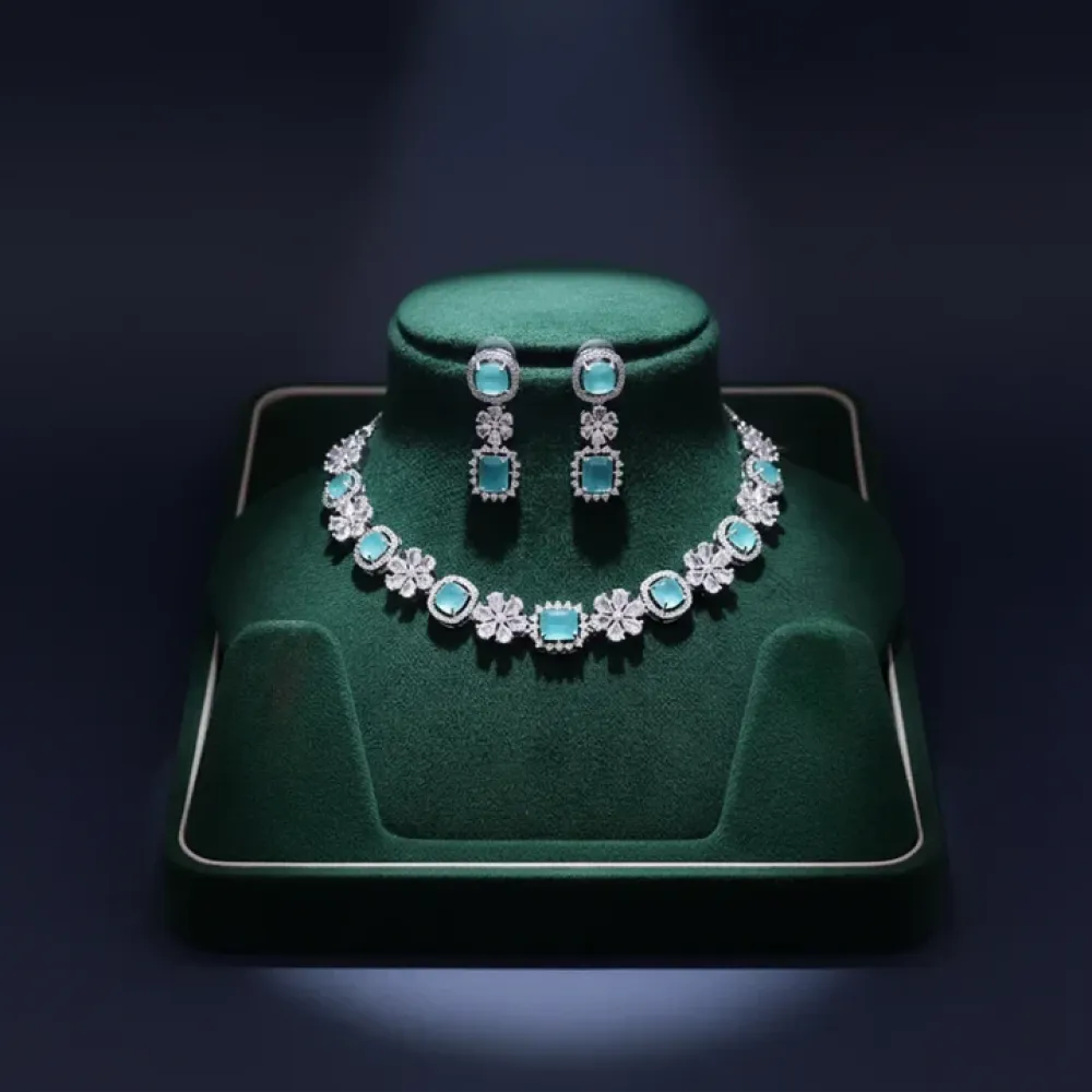 Teal american diamond necklace set - jeweller set