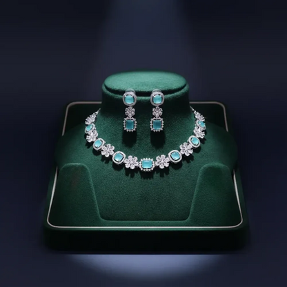 Teal american diamond necklace set - jeweller set