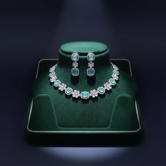 Teal american diamond necklace set - jeweller set