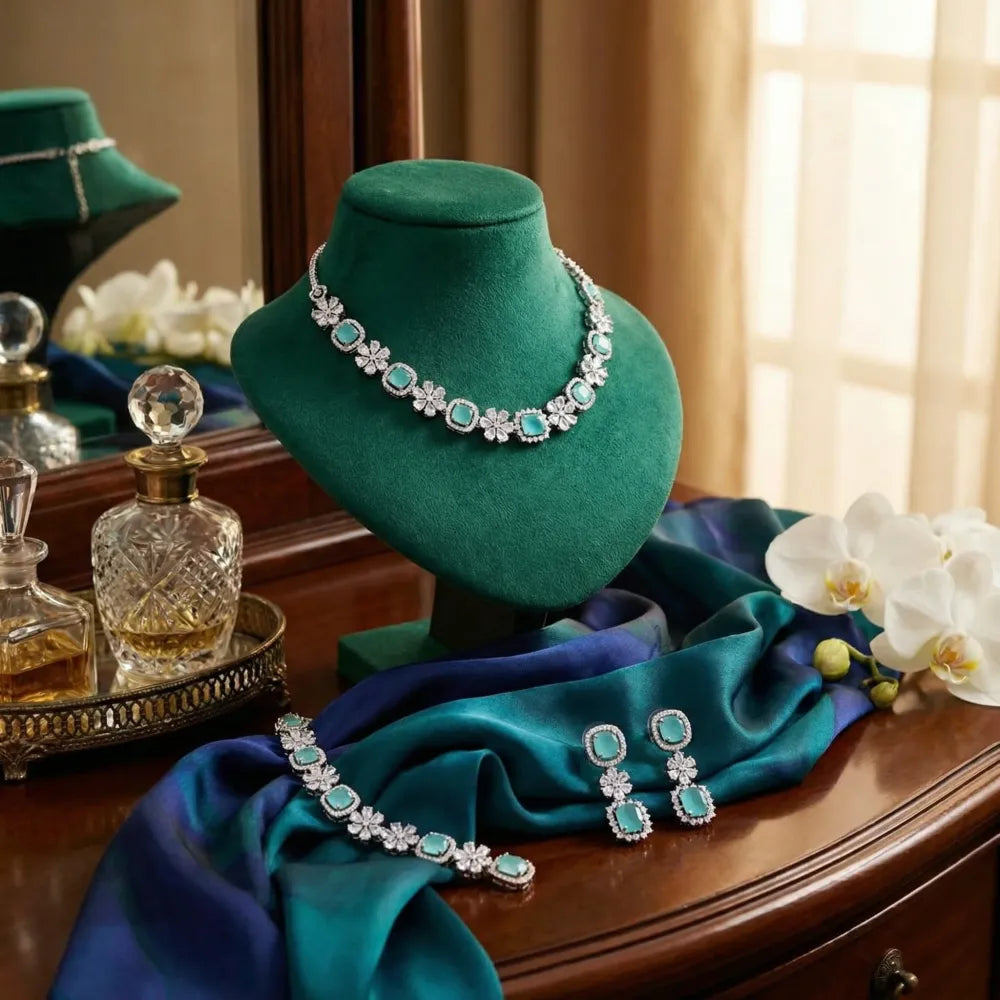 Teal stone ad necklace set – 2 pcs