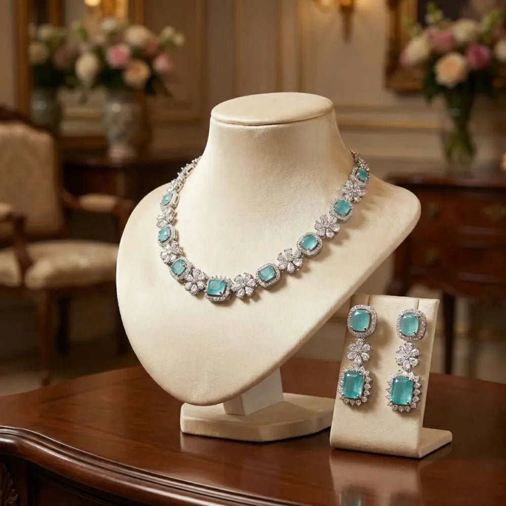 Teal stone ad necklace set – 2 pcs