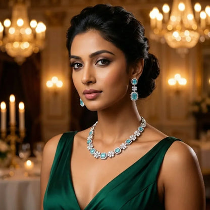 Teal stone ad necklace set – 2 pcs