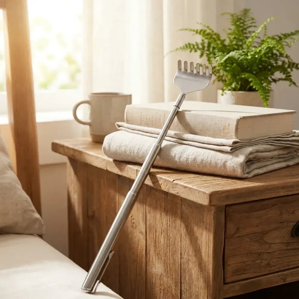 Telescopic stainless steel back scratcher