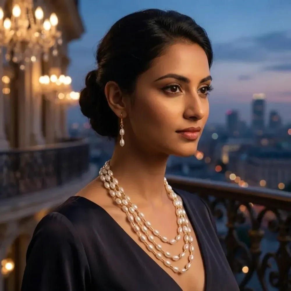 Three-layer pearl necklace set