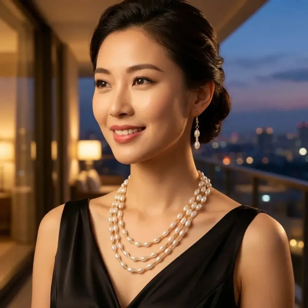Three-layer pearl necklace set