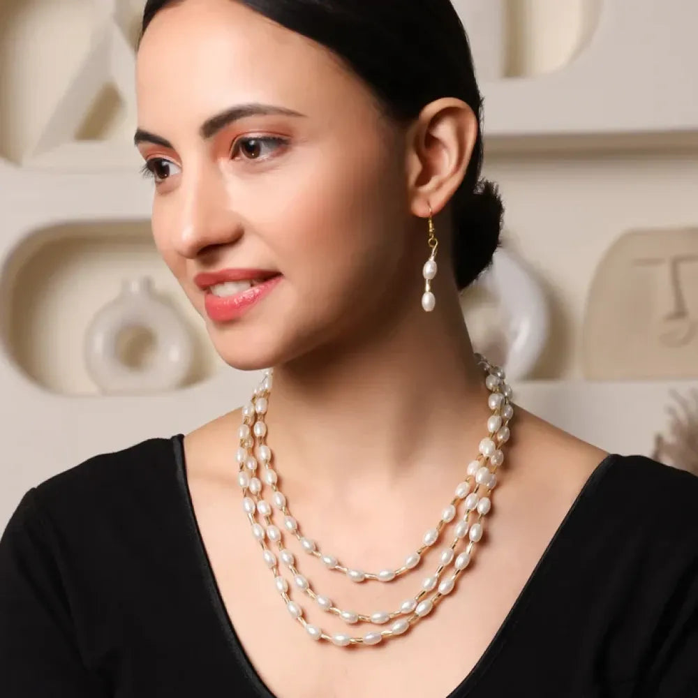 Three-layer pearl necklace set