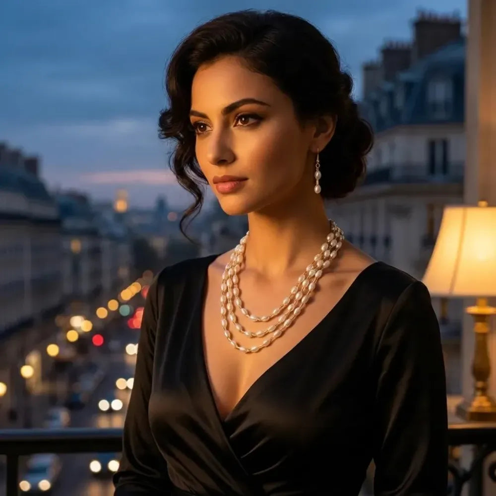 Three-layer pearl necklace set