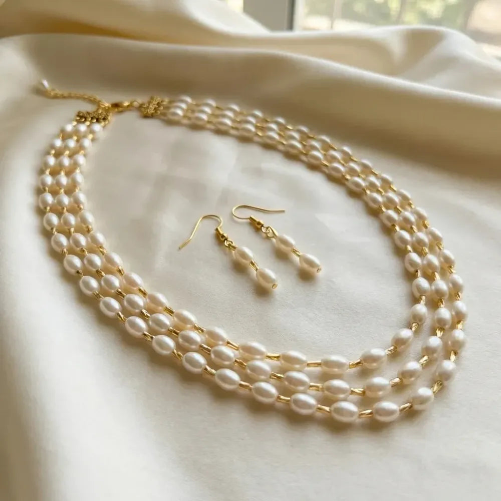 Three-layer pearl necklace set