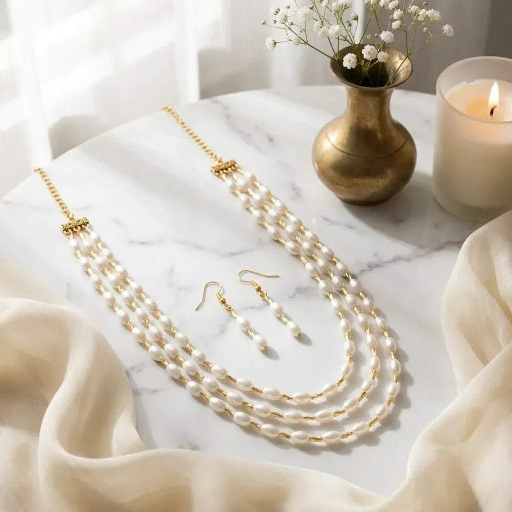 Three-layer pearl necklace set