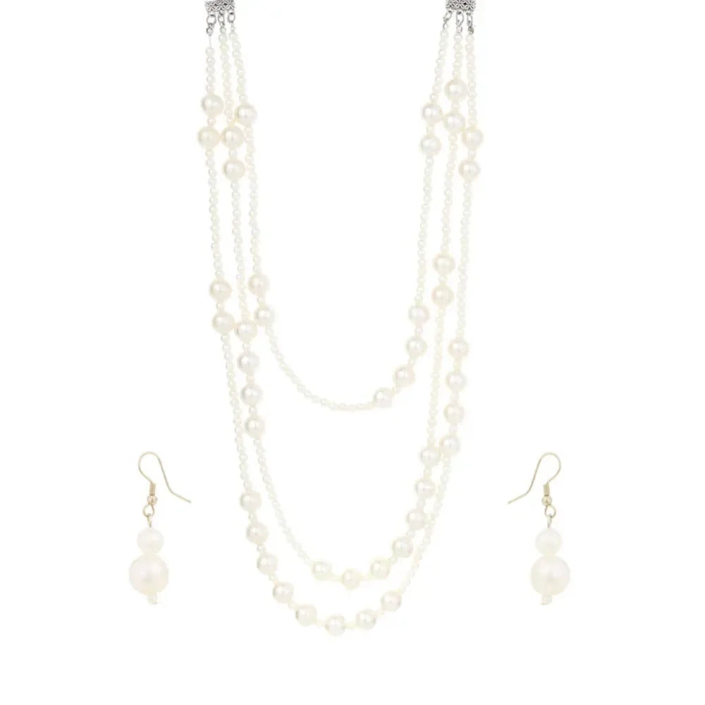 Three-layer pearl necklace set - jeweller set