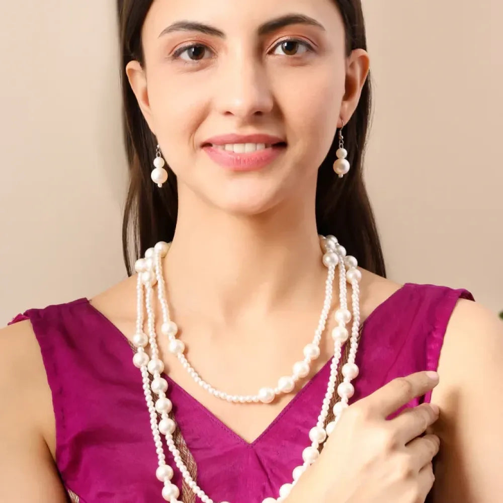 Three-layer pearl necklace set - jeweller set