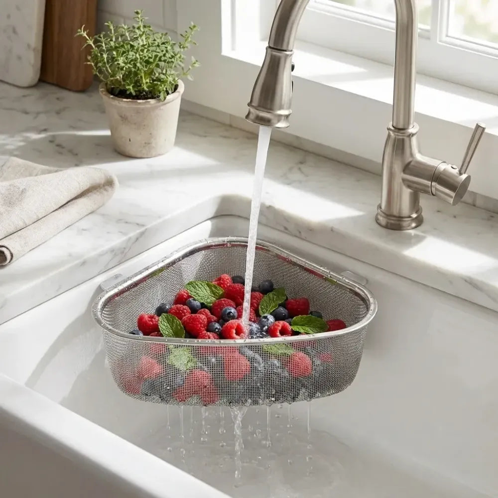 Triangle sink drain basket
