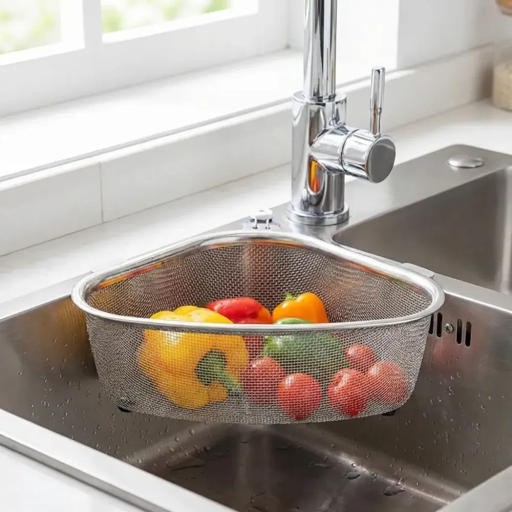 Triangle sink drain basket