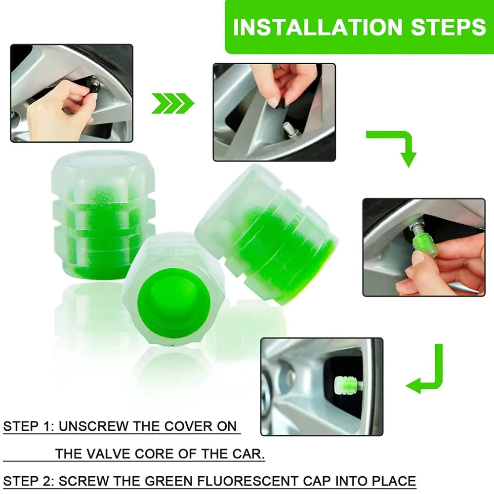 Tyre valve caps luminous glow - automotive