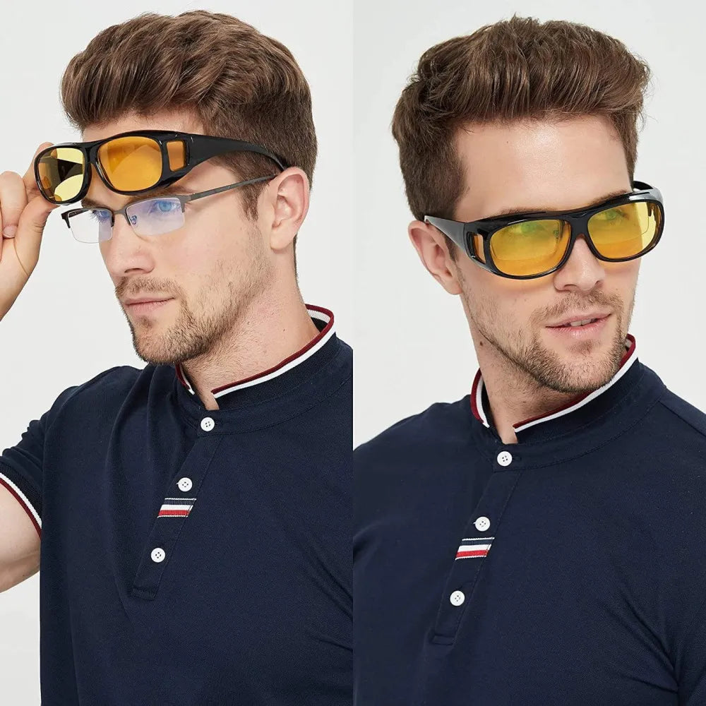 Man wearing yellow-tinted glasses.