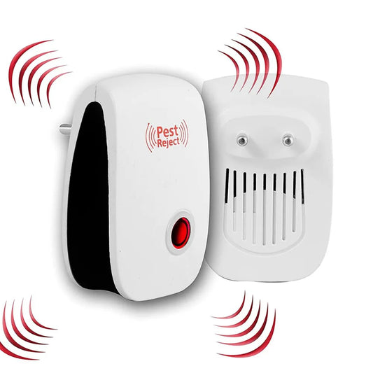 Ultrasonic pest repeller machine for mosquito rats cockroach home plug in electric repellent control reject aid (red)