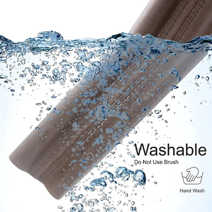 Washable, tan-colored draft stopper.