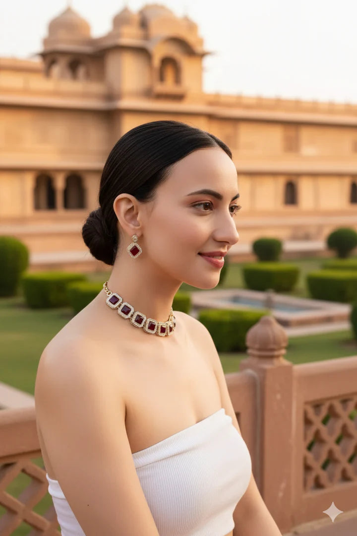 Maroon kundan choker set