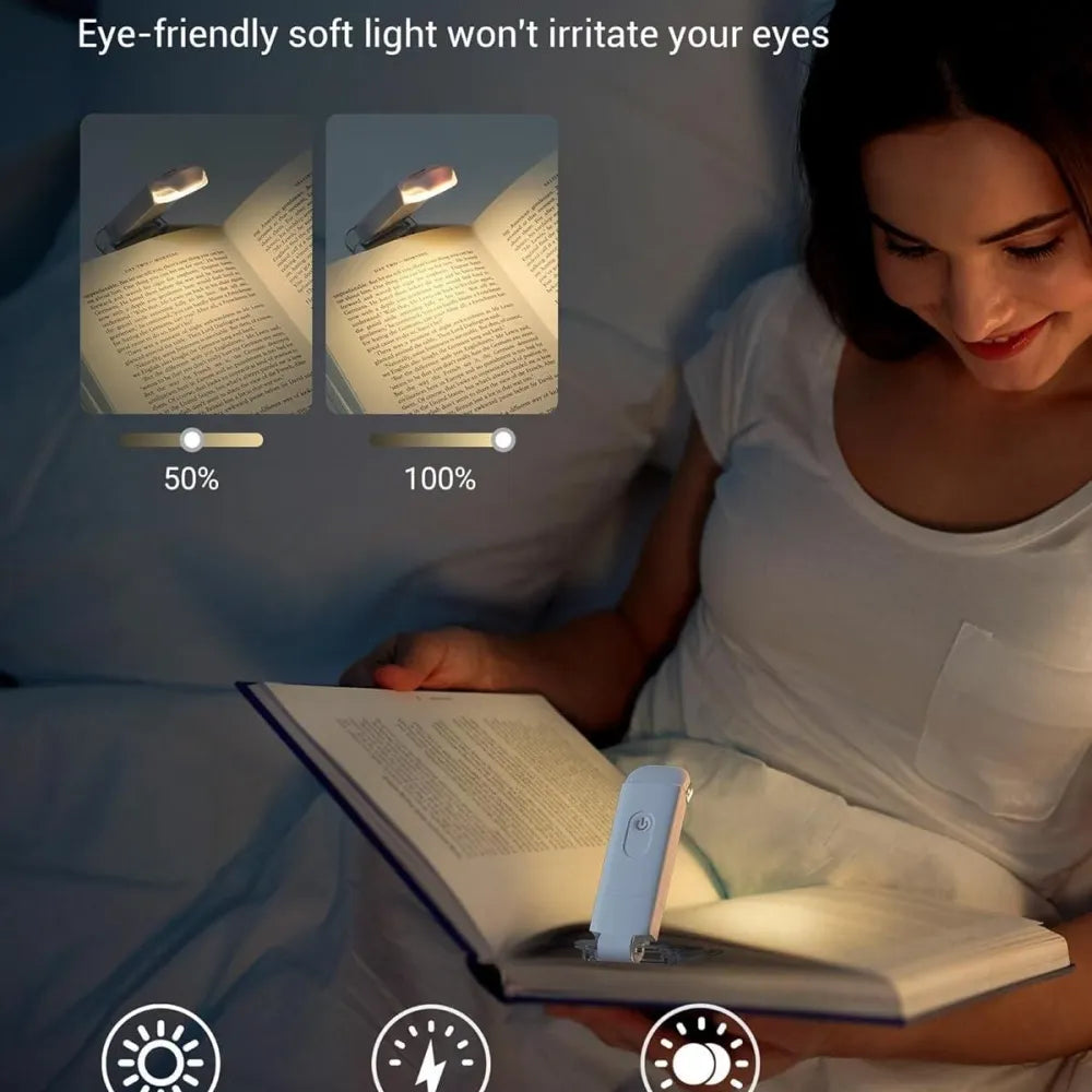Usb rechargeable book reading light with brightness adjustable for eye-protection