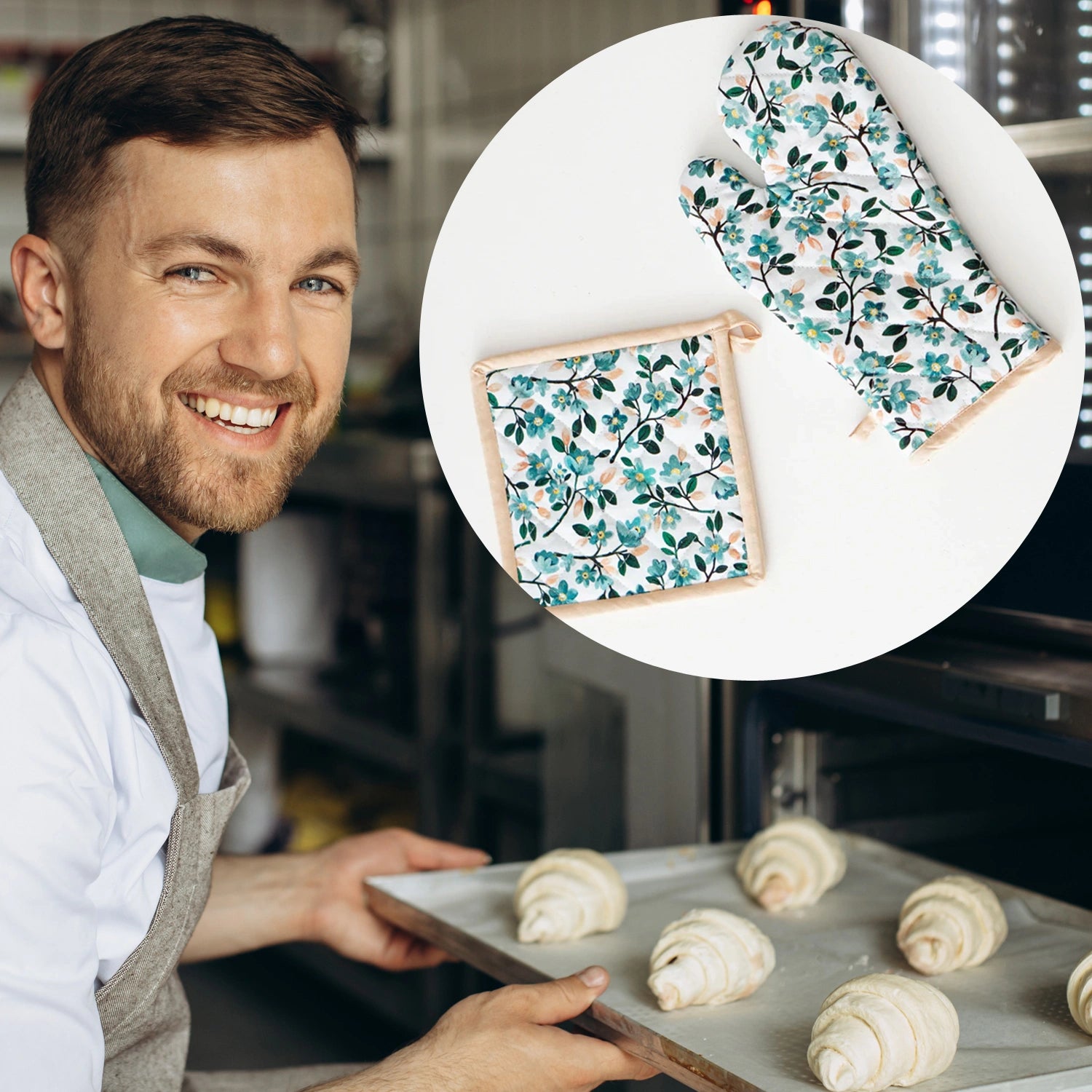 Professional cotton oven mitt set