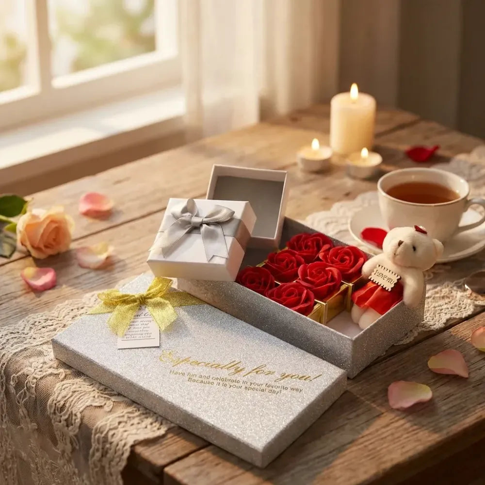 Valentine day gift set scented rose flowers pack with teddy - home improvement