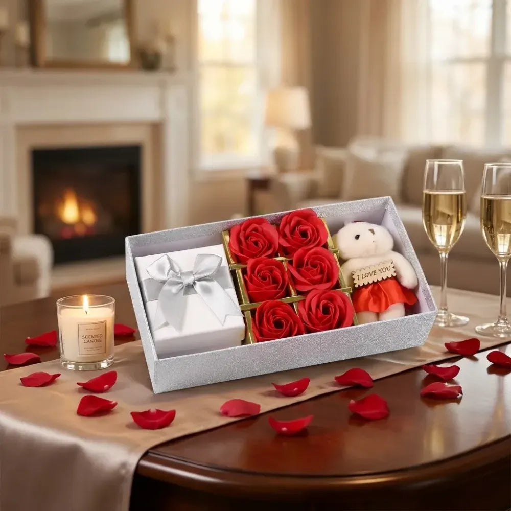 Valentine day gift set scented rose flowers pack with teddy - home improvement
