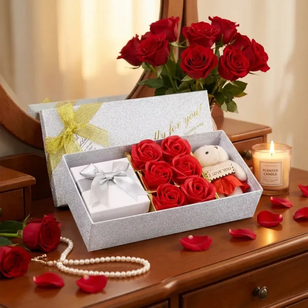 Valentine day gift set scented rose flowers pack with teddy - home improvement