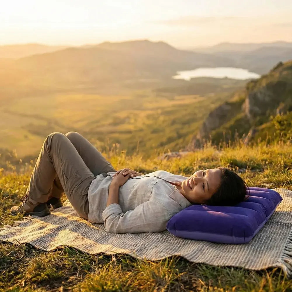 Velvet inflatable travel pillow