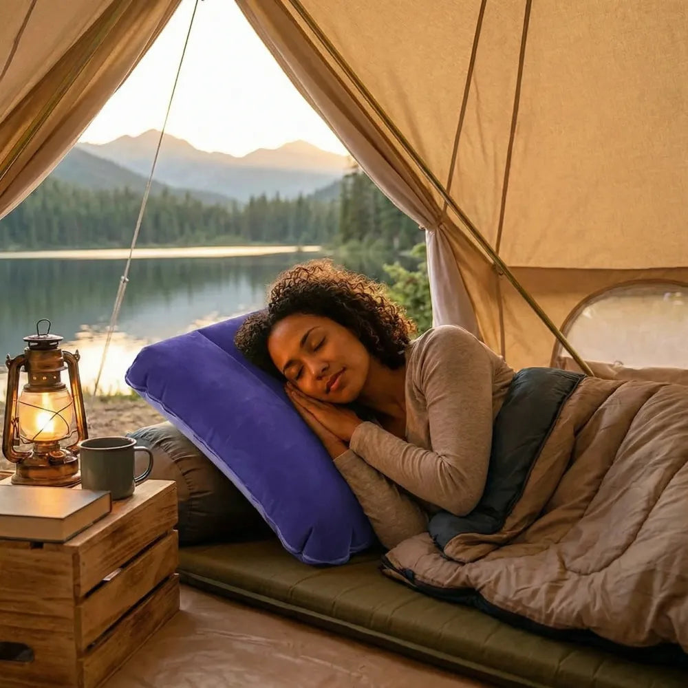 Velvet inflatable travel pillow