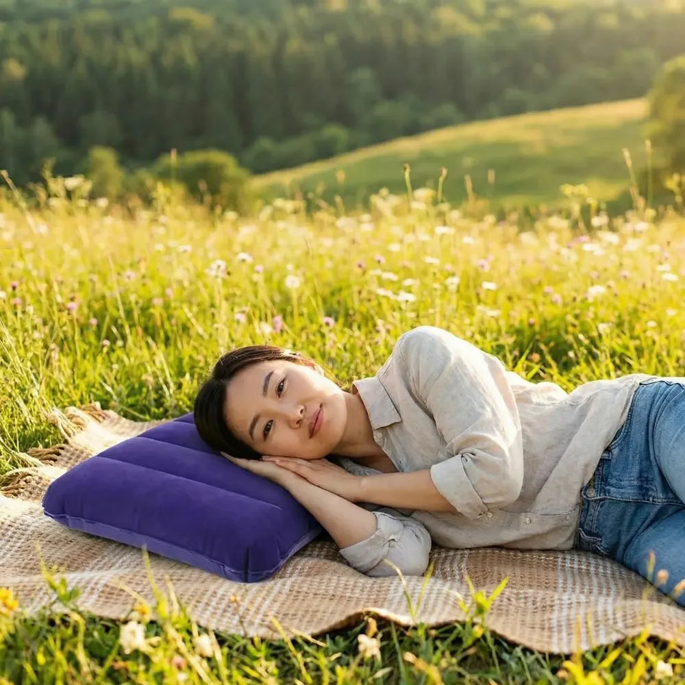 Velvet inflatable travel pillow