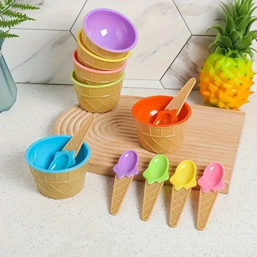 Waffle bowl ice cream set