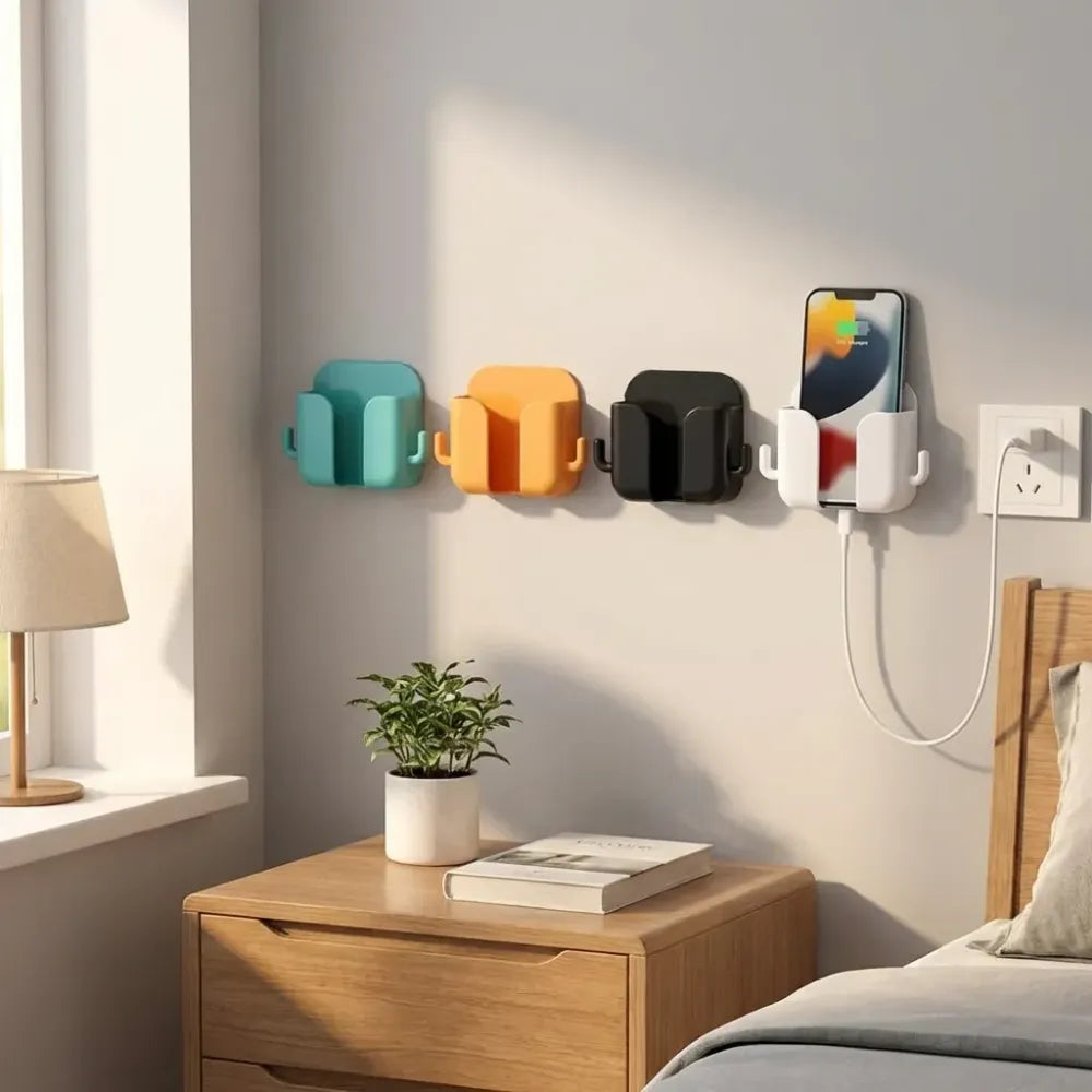 Wall mounted mobile holder with adhesive strips (pack of 4 & 8)