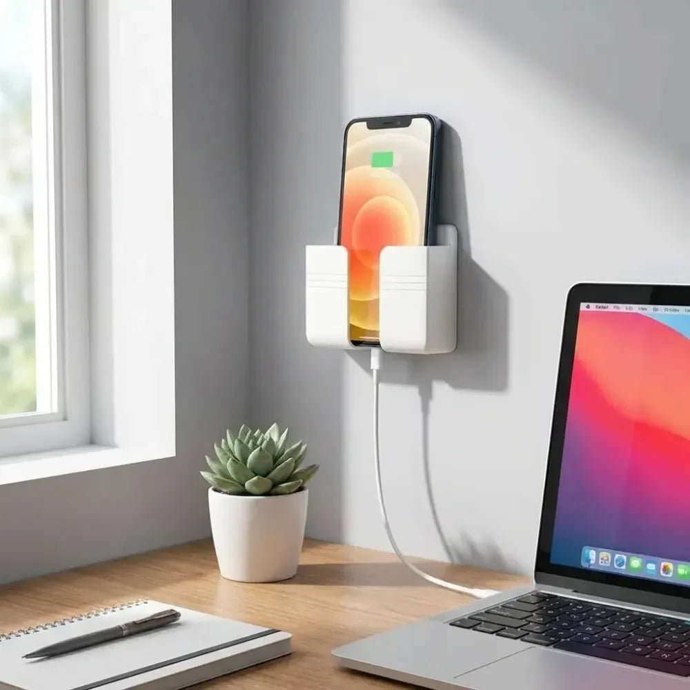 Wall mounted mobile holder with adhesive strips (pack of 4 & 8)