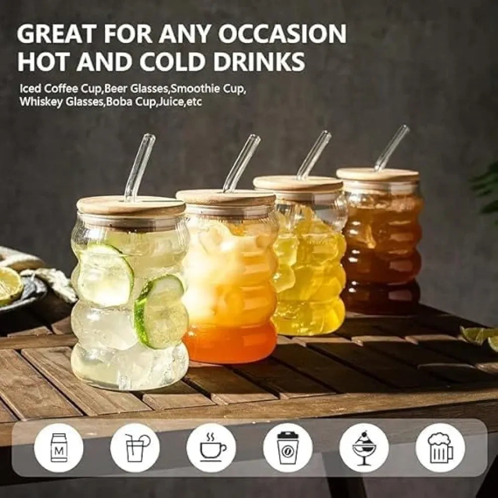 Wave shape glass bottle with wooden cap