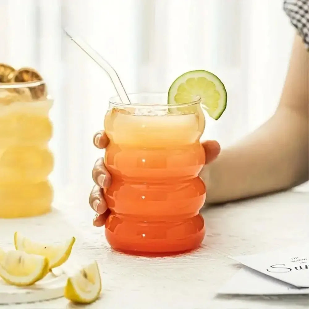 Wave shape glass bottle with wooden cap