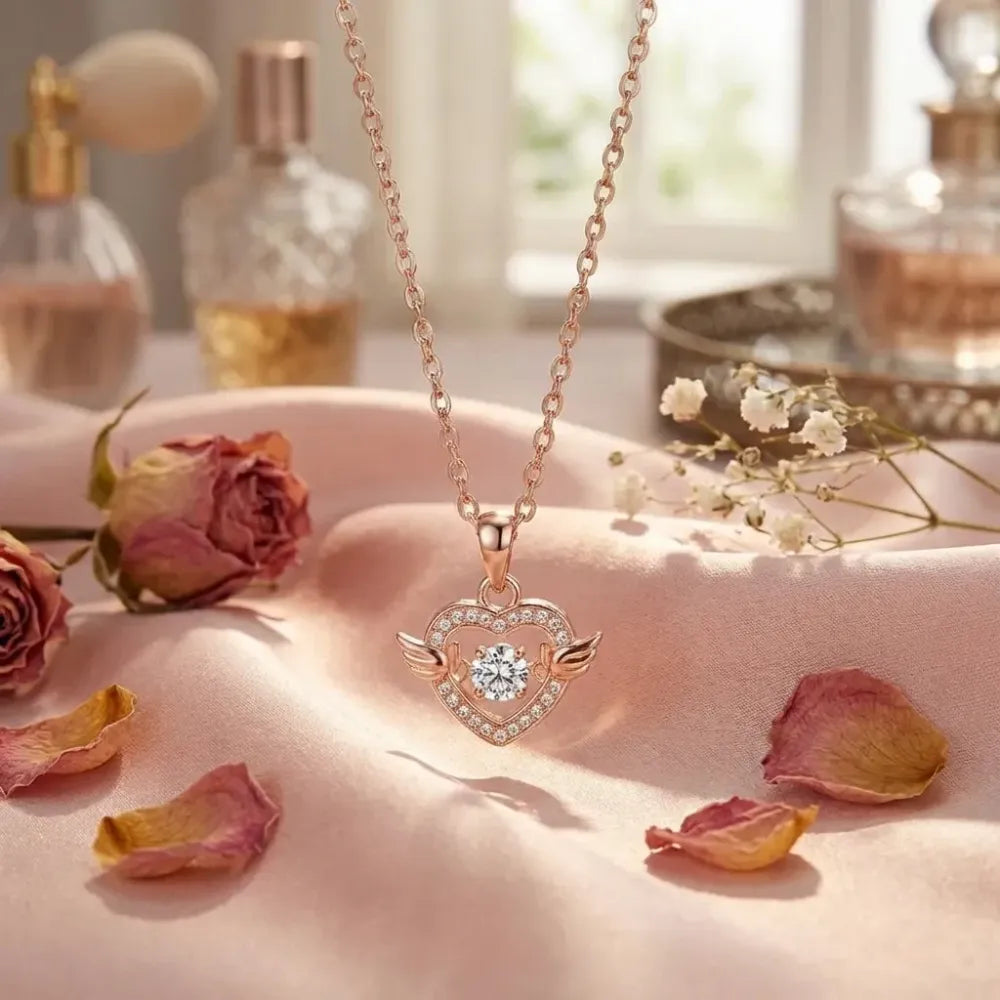 Winged heart alloy necklace