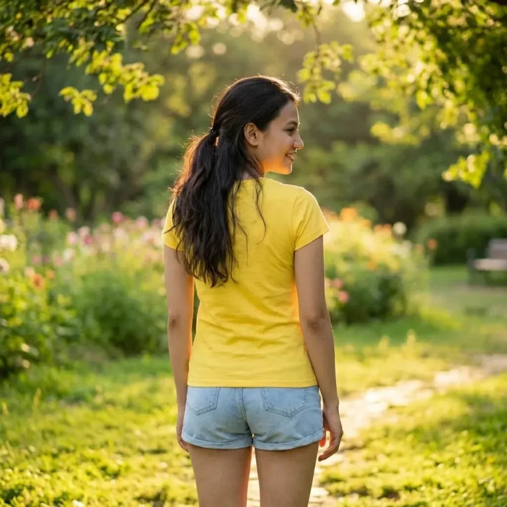 Women’s printed cotton t-shirt – yellow