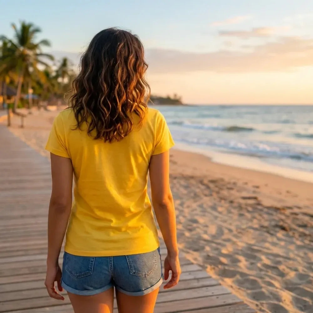Women’s printed cotton t-shirt – yellow