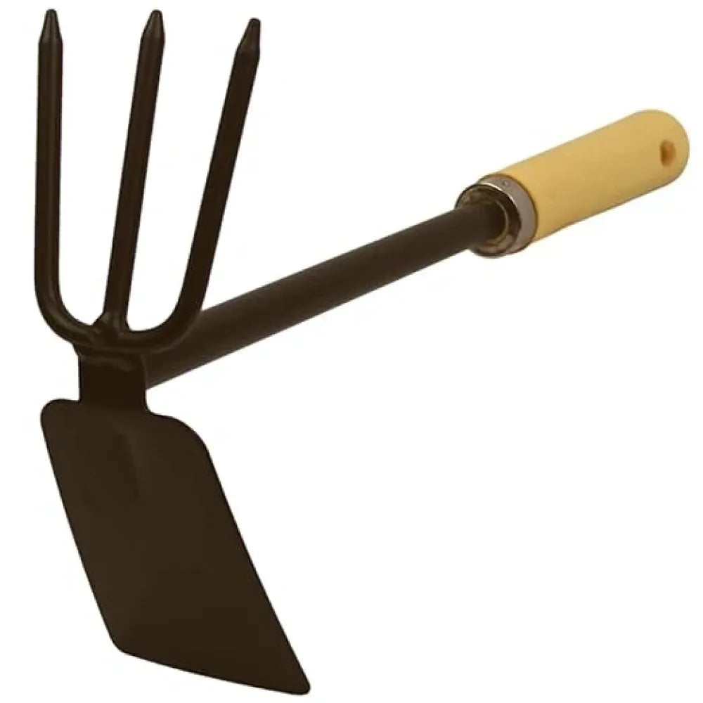 Wooden handle dual hoe & rake