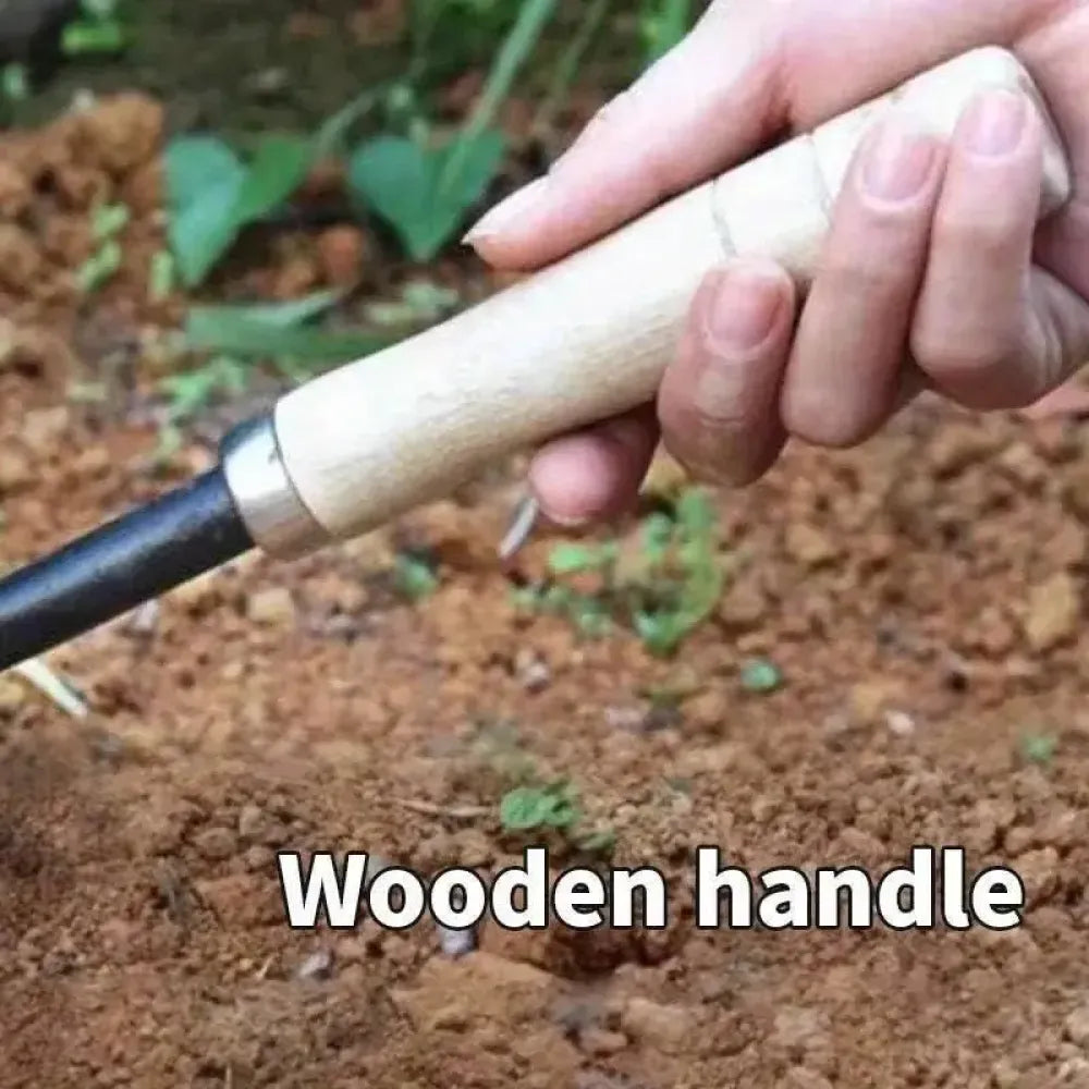 Wooden handle dual hoe & rake