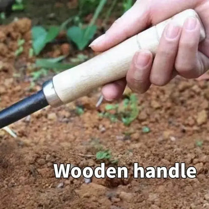 Wooden handle dual hoe & rake