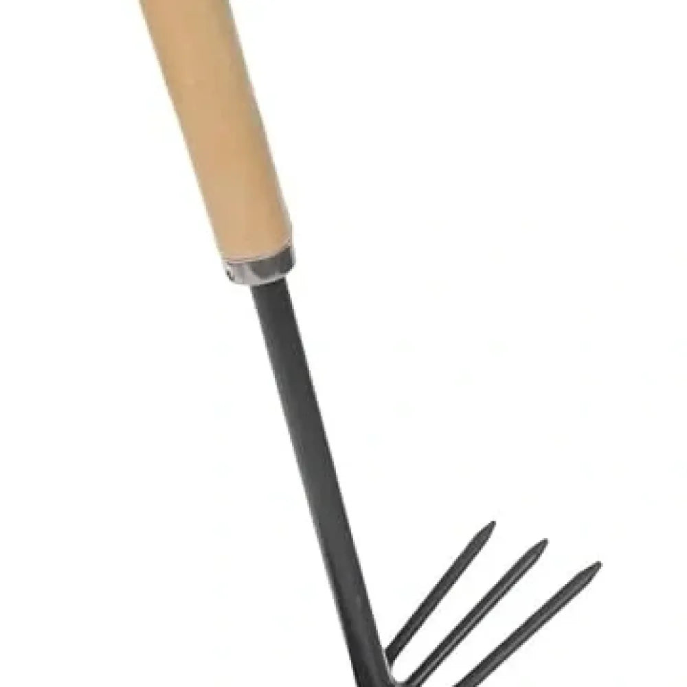 Wooden handle dual hoe & rake