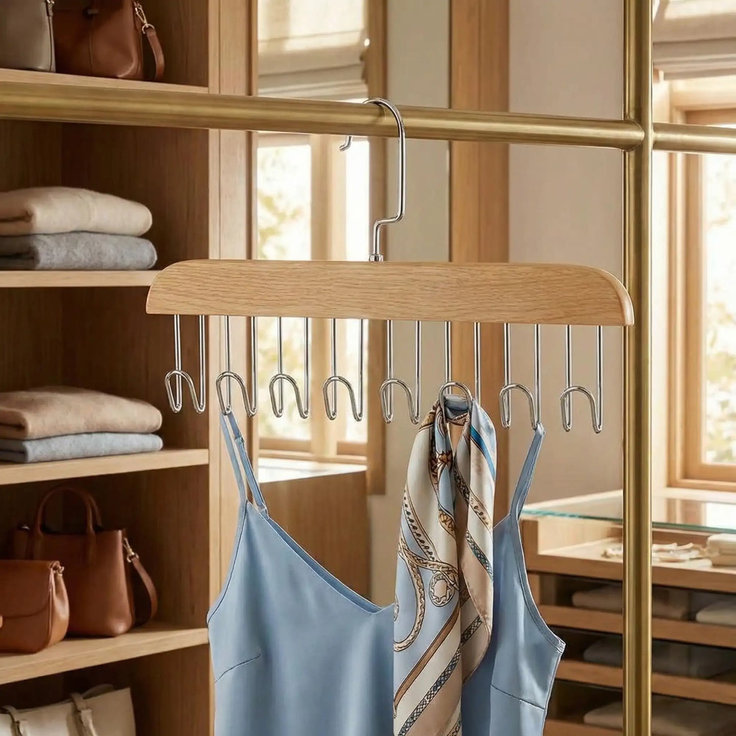 Wooden Hanger with Metal Hooks (Pack of 2)