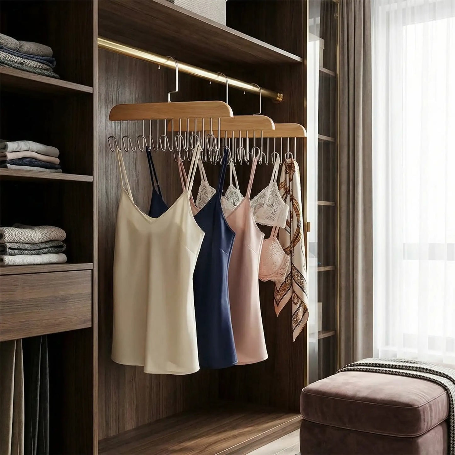 Wooden Hanger with Metal Hooks (Pack of 2)