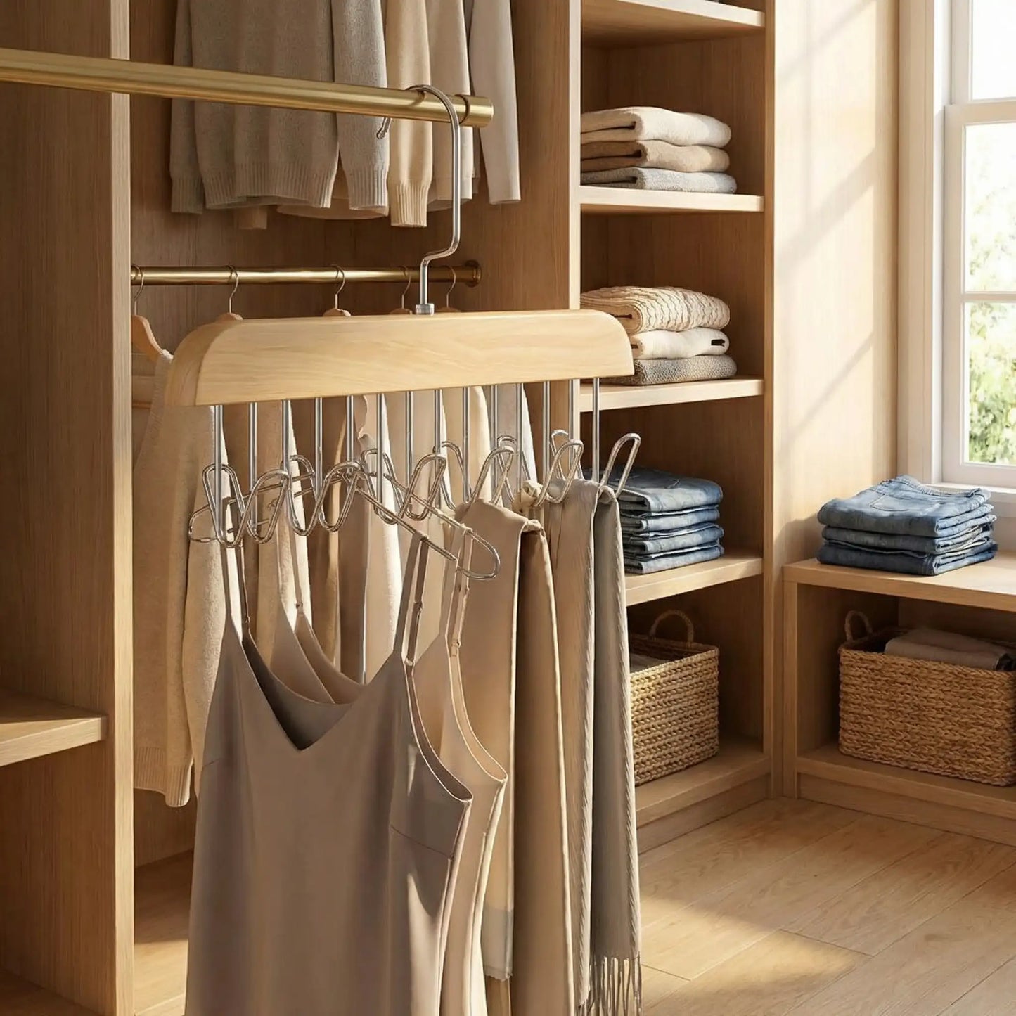 Wooden Hanger with Metal Hooks (Pack of 2)