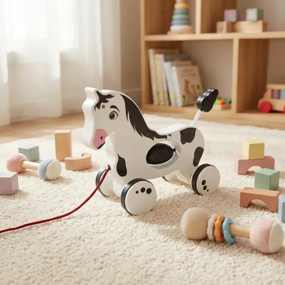 Wooden pull-along horse - toys