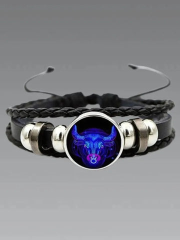 Zodiac Constellation Black Leather Bracelet