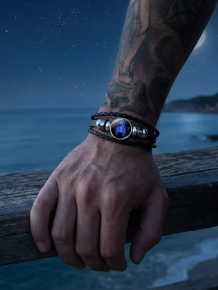 Zodiac Constellation Black Leather Bracelet